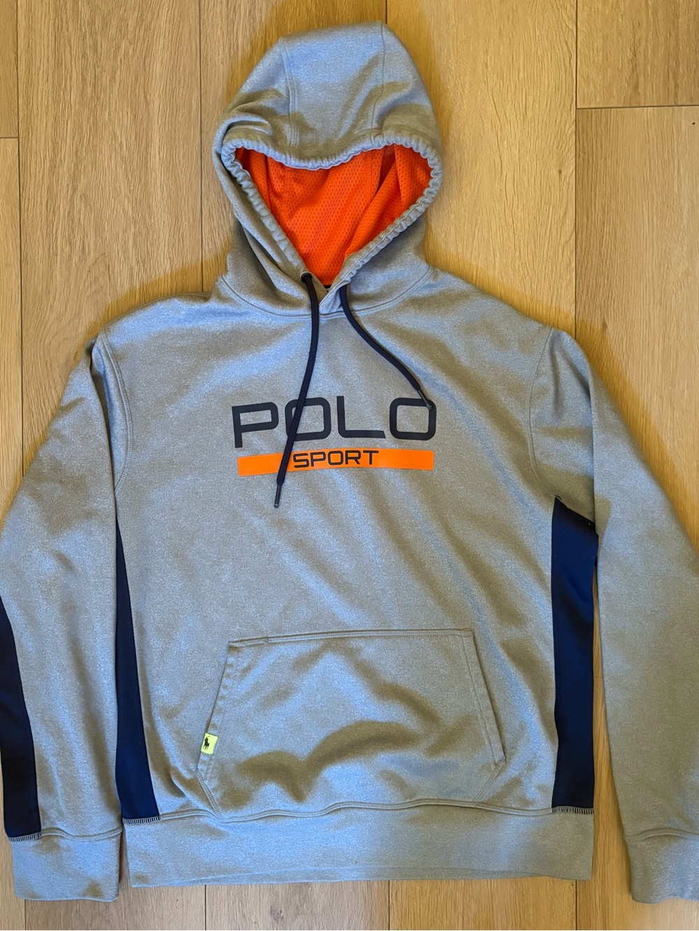 Polo by Ralph Lauren Gray Hooded Sweatshirt with Orange and Navy Accents